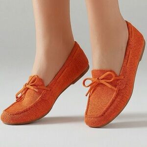 NWOT VIVAIA orange knit twill slip on penny loafers sz 7.5